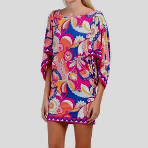 Trina Turk Women Sevilla Multicolor Swim-Cover-Up Tunic Top Minidress Sz L NWT